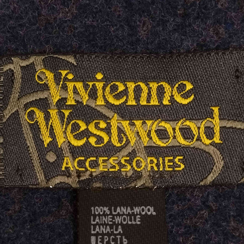 ヴィヴィアンウエストウッドアクセサリー Vivienne Westwood Accessories イタリア製 ロゴ刺繍 ウール フリンジマフラー メンズ