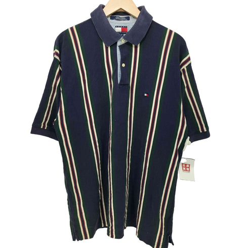 トミーヒルフィガー TOMMY HILFIGER 刺繍ロゴ マルチストライプ ポロシャツ メンズ XL