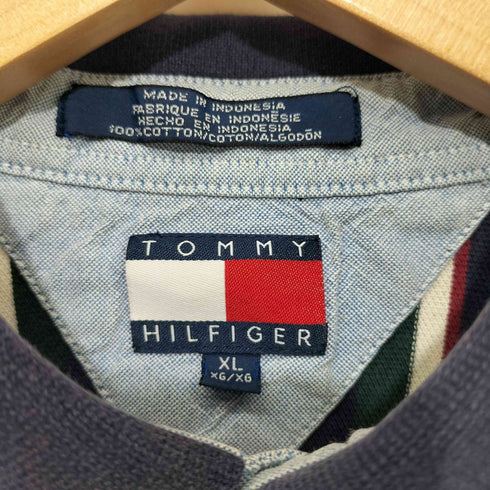 トミーヒルフィガー TOMMY HILFIGER 刺繍ロゴ マルチストライプ ポロシャツ メンズ XL