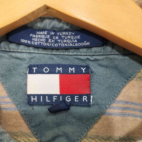 トミーヒルフィガー TOMMY HILFIGER 総柄 エンブレム刺繍ロゴ ポロシャツ メンズ L