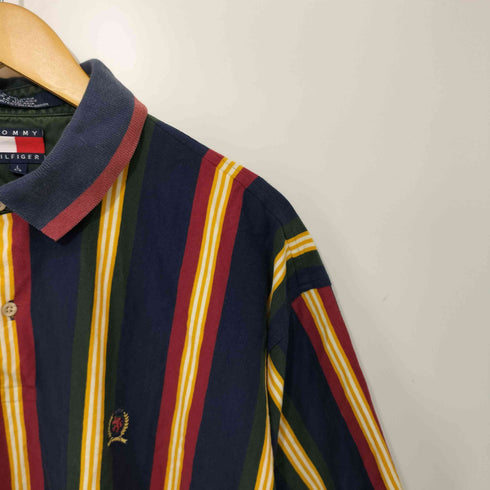 トミーヒルフィガー TOMMY HILFIGER エンブレム刺繍ロゴ マルチストライプ ポロシャツ メンズ L