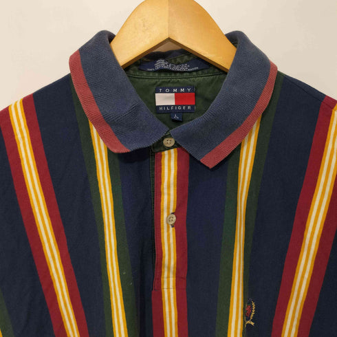 トミーヒルフィガー TOMMY HILFIGER エンブレム刺繍ロゴ マルチストライプ ポロシャツ メンズ L