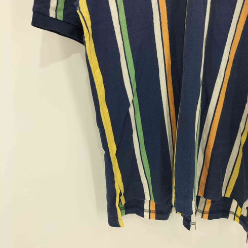 トミーヒルフィガー TOMMY HILFIGER エンブレム刺繍ロゴ マルチストライプ ポロシャツ メンズ XL