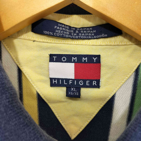 トミーヒルフィガー TOMMY HILFIGER エンブレム刺繍ロゴ マルチストライプ ポロシャツ メンズ XL