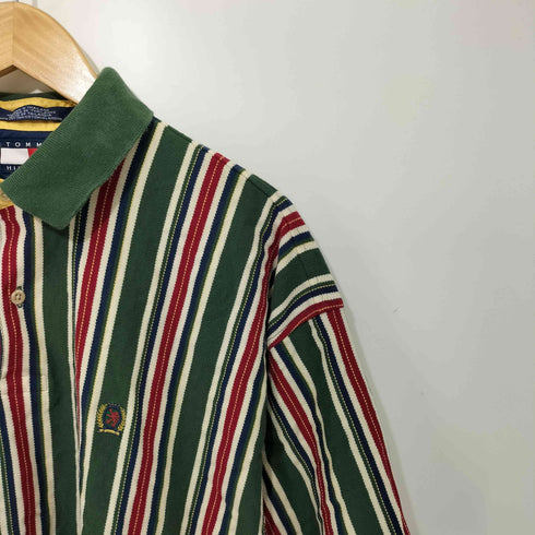 トミーヒルフィガー TOMMY HILFIGER エンブレム刺繍ロゴ マルチストライプ ポロシャツ メンズ L