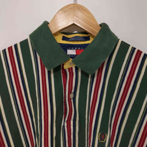 トミーヒルフィガー TOMMY HILFIGER エンブレム刺繍ロゴ マルチストライプ ポロシャツ メンズ L