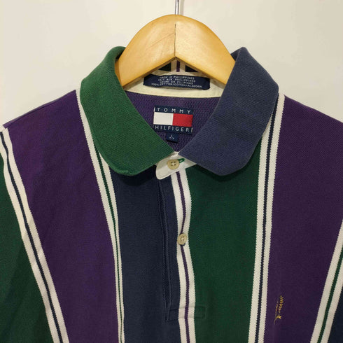 トミーヒルフィガー TOMMY HILFIGER エンブレム刺繍ロゴ マルチストライプ ポロシャツ メンズ L