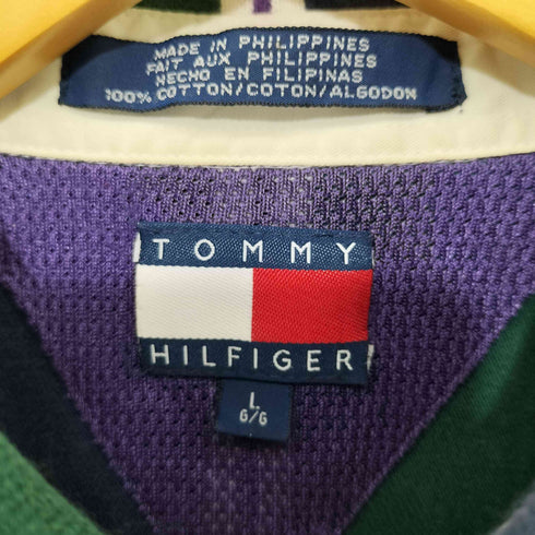トミーヒルフィガー TOMMY HILFIGER エンブレム刺繍ロゴ マルチストライプ ポロシャツ メンズ L
