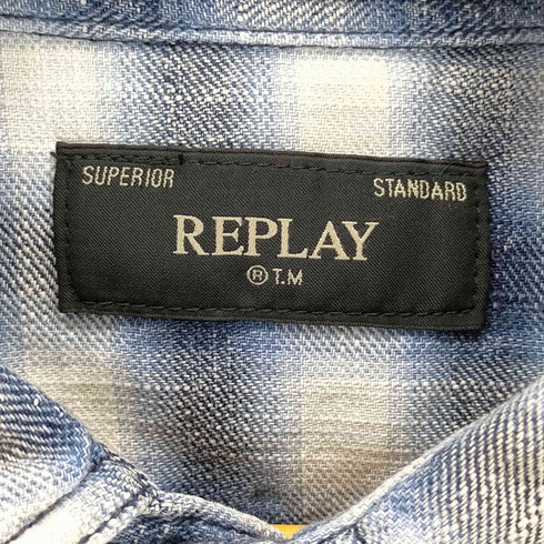 リプレイ REPLAY ブルーギンガムチェックフロントポケットシャツ メンズ JPN:M
