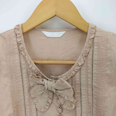 ピンクハウス PINK HOUSE 90S 94AW フロント リボン ピンタック レース デザイン ブラウス レディース