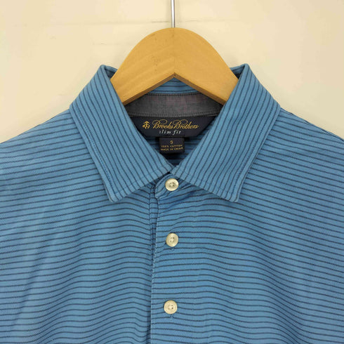 ブルックスブラザーズ BROOKS BROTHERS SLIM FIT ストライプ柄 ロゴ刺繍 S/S ポロシャツ メンズ import:S