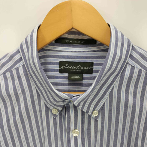 エディーバウアー Eddie Bauer WRINKLE RESISTANT ストライプ ボタンダウン S/S シャツ メンズ import:L