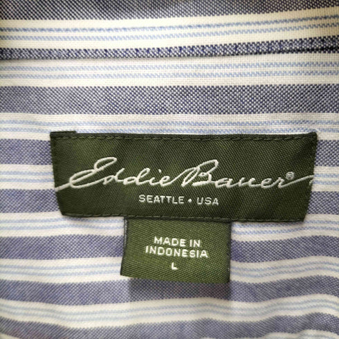 エディーバウアー Eddie Bauer WRINKLE RESISTANT ストライプ ボタンダウン S/S シャツ メンズ import:L