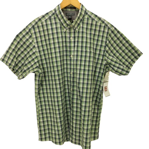 エディーバウアー Eddie Bauer WRINKLE FREE RELAXED FIT チェック ボタンダウン S/S シャツ メンズ import:L