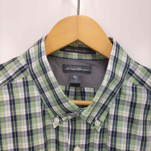 エディーバウアー Eddie Bauer WRINKLE FREE RELAXED FIT チェック ボタンダウン S/S シャツ メンズ import:L