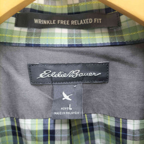 エディーバウアー Eddie Bauer WRINKLE FREE RELAXED FIT チェック ボタンダウン S/S シャツ メンズ import:L