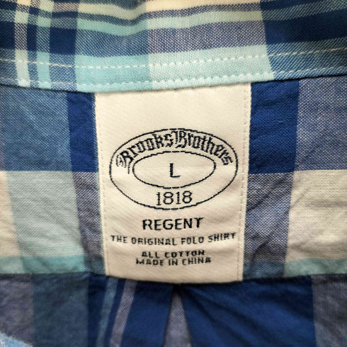 ブルックスブラザーズ BROOKS BROTHERS 1818 REGENT THE ORIGINAL POLO SHIRT シャンブレー マドラスチェック S/S ポロカラー シャツ メンズ import:L