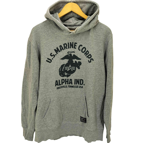 アルファインダストリーズ ALPHA INDUSTRIES U.S MARINE CORPS ロゴ プリント プルオーバー パーカー メンズ import:L