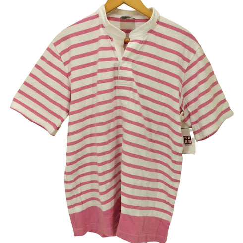 バーバリアン BARBARIAN カナダ製 コットン ボーダー ノーカラー S/S ラガー シャツ メンズ import:L