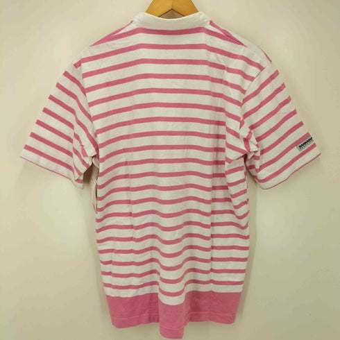 バーバリアン BARBARIAN カナダ製 コットン ボーダー ノーカラー S/S ラガー シャツ メンズ import:L