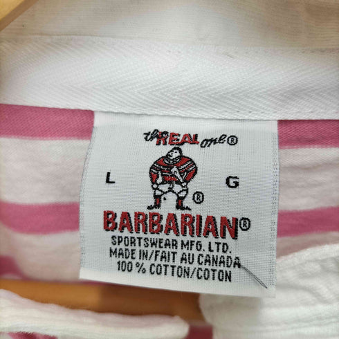 バーバリアン BARBARIAN カナダ製 コットン ボーダー ノーカラー S/S ラガー シャツ メンズ import:L