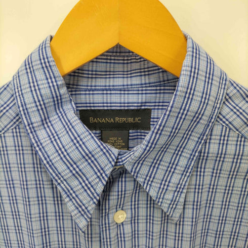 バナナリパブリック BANANA REPUBLIC 00S 香港製 コットン チェック ロングポイントカラー L/S シャツ メンズ import:M