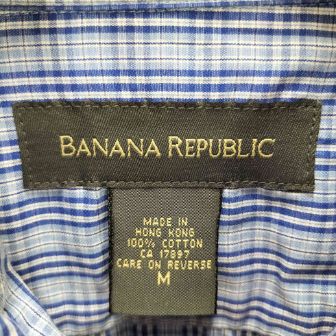 バナナリパブリック BANANA REPUBLIC 00S 香港製 コットン チェック ロングポイントカラー L/S シャツ メンズ import:M