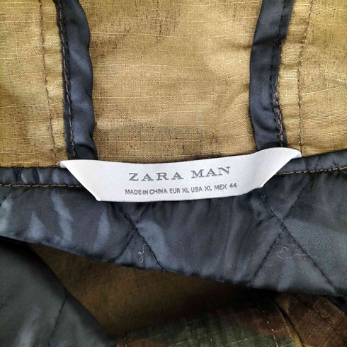 ザラマン ZARA MAN カモ柄 裏地キルティング リップストップ フーデッド ミリタリージャケット メンズ import:XL