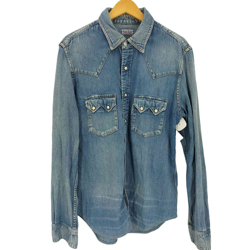 ブルーブルー BLUE BLUE ロゴステッチ フラップポケット L/S デニム ウエスタン シャツ メンズ import:XL