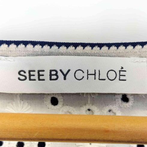 シーバイクロエ SEE BY CHLOE 膝丈 ボーダー リボン 半袖ワンピース レディース DE:36