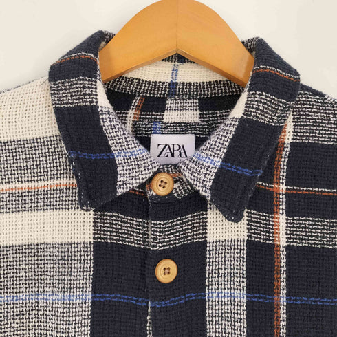 ザラ ZARA RELAXED FIT メッシュ チェックシャツ メンズ import:L