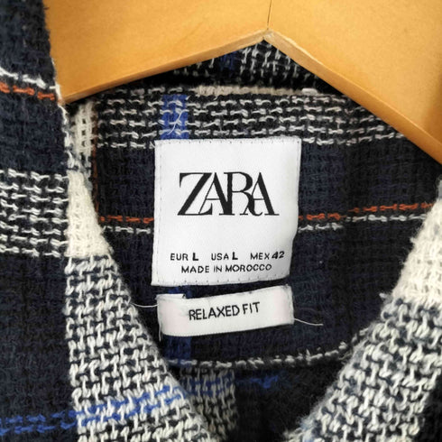 ザラ ZARA RELAXED FIT メッシュ チェックシャツ メンズ import:L