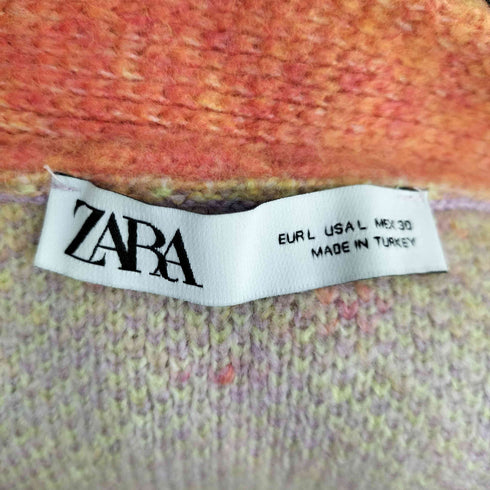 ザラ ZARA アーガイル柄 マルチカラーニットカーディガン レディース import:L