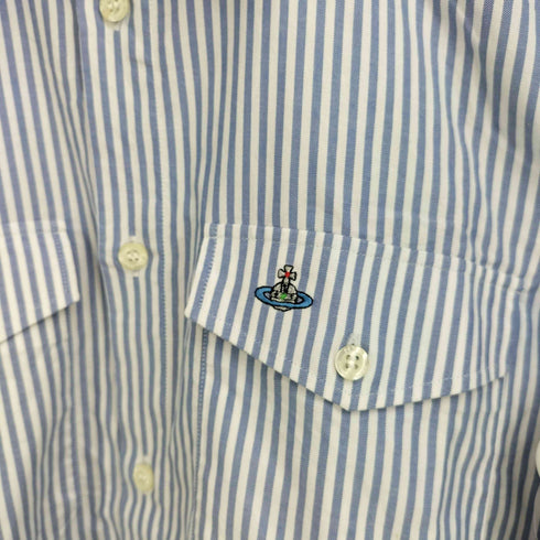 ヴィヴィアンウエストウッドマン Vivienne Westwood MAN オーブ刺繍 エポレット 半袖 ストライプシャツ メンズ JPN:2