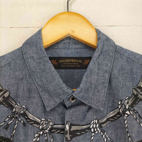 ネイバーフッド NEIGHBORHOOD 16SS SHRUNKEN/C-SHIRT.LS フロントプリント レギュラーカラー デニムシャンブレー 長袖シャツ メンズ JPN:M