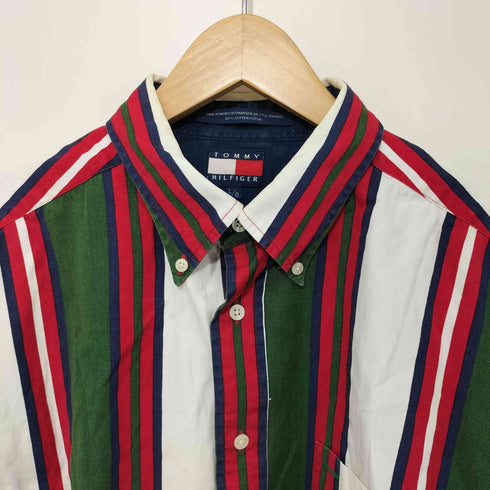 トミーヒルフィガー TOMMY HILFIGER 90s ロゴ刺繍 ストライプ ボタンダウンシャツ メンズ L/G