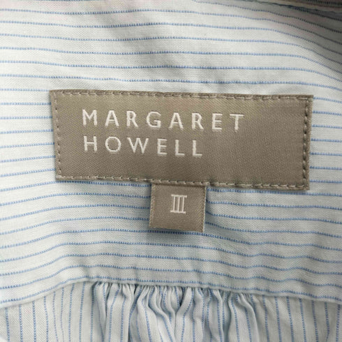 マーガレットハウエル MARGARET HOWELL コットン バンドカラー ストライプ 半袖 シャツ レディース JPN:3