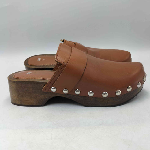 ザラ ZARA ウッドヒール レザー クロッグ サボ サンダル レディース JPN:24.5