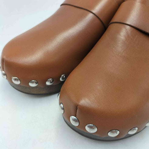 ザラ ZARA ウッドヒール レザー クロッグ サボ サンダル レディース JPN:24.5