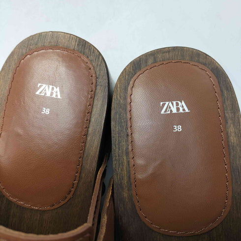 ザラ ZARA ウッドヒール レザー クロッグ サボ サンダル レディース JPN:24.5