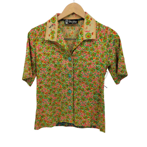 Roby's fashion イタリア製 花柄 オープンカラーシャツ レディース 44
