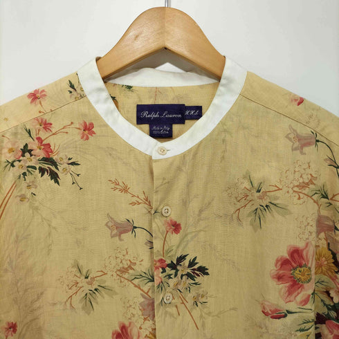 ラルフローレンパープルレーベル RALPH LAUREN PURPLE LABEL イタリア製 フローラル 花柄 バンドカラー L/S シャツ メンズ XXL