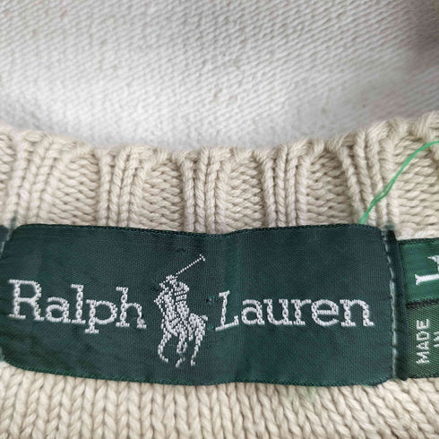ラルフローレン RALPH LAUREN ケーブル編み Vネック チルデンニット コットン100 ニット レディース import:L