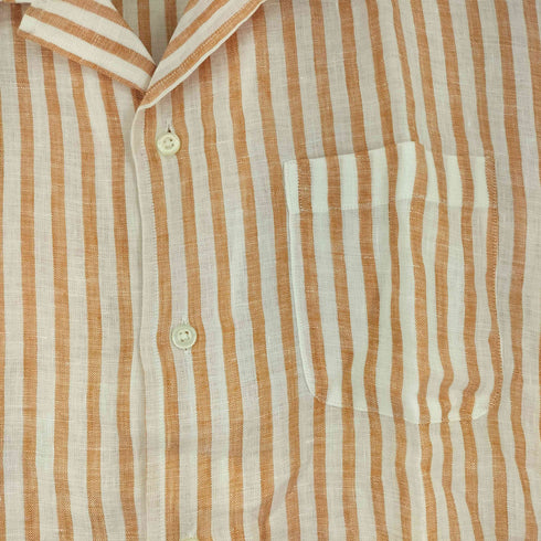 フェアファクス FAIRFAX リネン100ストライプ S/S オープンカラーシャツ メンズ L