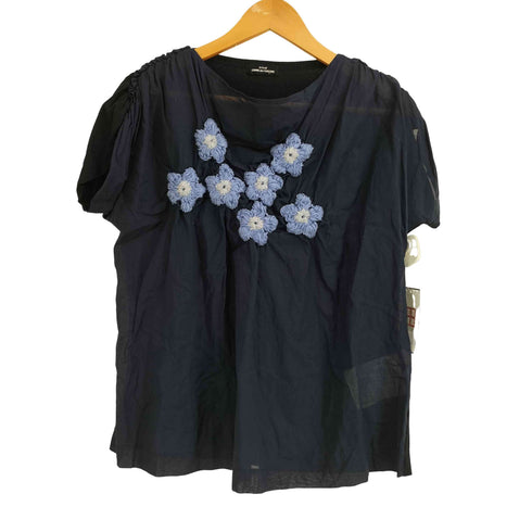 トリココムデギャルソン tricot COMME des GARCONS 14ss 立体フラワー刺繍 前シアー ギャザーカットソー レディース