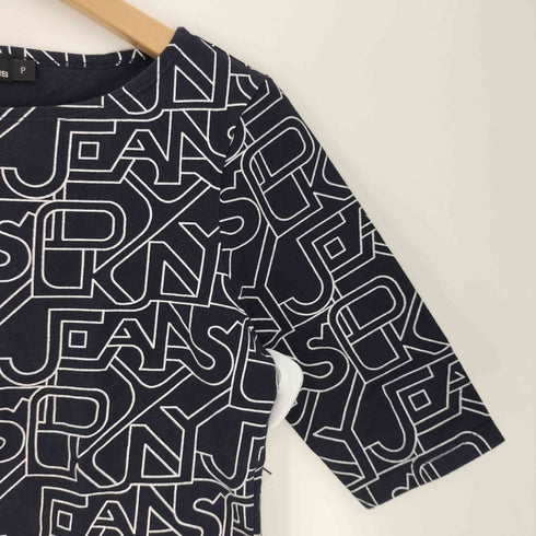 ダナキャランニューヨークジーンズ DKNY JEANS ロゴ 総柄 コットン ポリ ストレッチ Tシャツ レディース