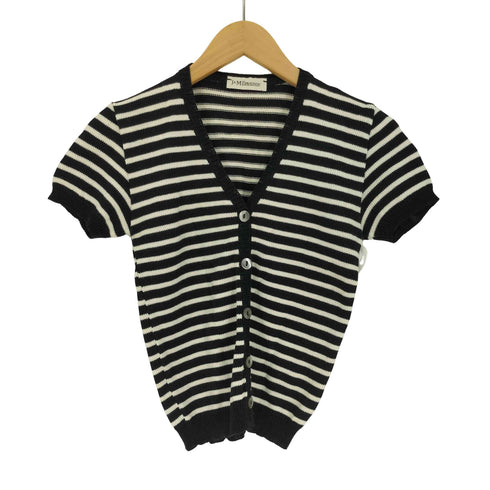 ジェイアンドエムデヴィッドソン J&M Davidson ベルギー製 シェルボタン ボーダー S/S コットン ニット カーディガン レディース