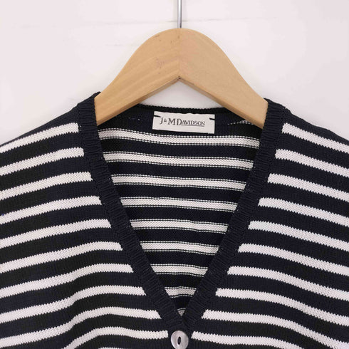 ジェイアンドエムデヴィッドソン J&M Davidson ベルギー製 シェルボタン ボーダー S/S コットン ニット カーディガン レディース