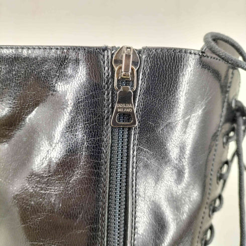 プラダ PRADA スクエアトゥ サイドジップ レースアップブーツ レディース 36