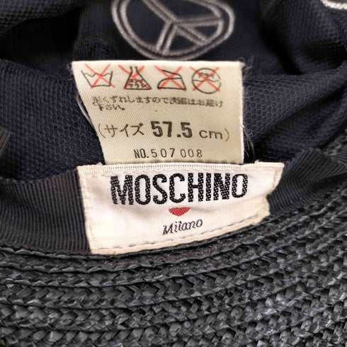 モスキーノ MOSCHINO マーク 総柄 切り替え ストローハット レディース 57.5cm